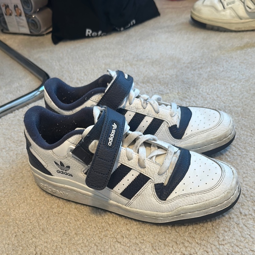 Adidas White and Dark Blue Athletic Shoes
